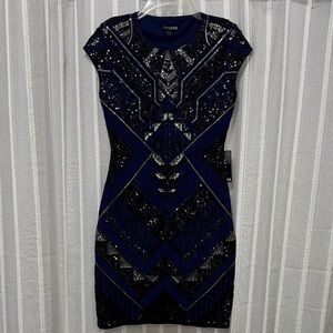 Express Black and Royal Blue / Purple Geometric Sequin Mini Dress‎ size XS NWT